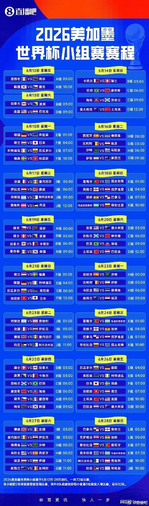 2026世界杯小组赛赛程完整版全程直播查询入口