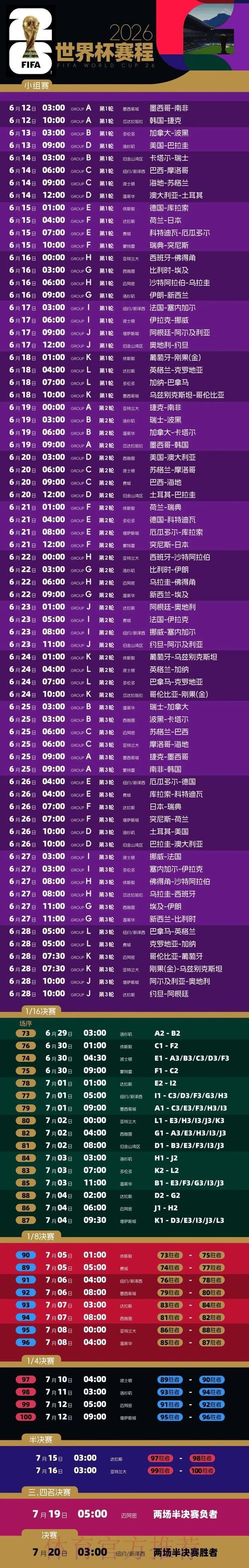 2026世界杯完整赛程一览全程直播实时查看